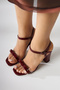Joyce Burgundy Patent Leather Thick Heeled Ankle Strap Bow Women's Sandals - 3