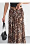 Women's Large Size Leopard Pattern Elastic Waist Ruffled Woven Fabric Long Skirt Length 100 cm - 5