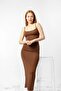 Adjustable strap diver fabric midi length brown basic dress - 4