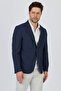 Tadic Men's Navy Blue Patterned Stretching Fabric Slim Fit Cover Pocket Half Lining 4 Season Blazer Jacket - 6