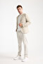 Dolex Men's Beige Polyviscose Fabric 4-Season Slim Fit Mono Collar Sports Blazer Jacket - 7
