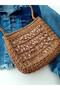 Hand Knitted Paper Thread Pearl Women's Shoulder Bag (Color Straw) - 2
