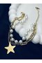 Multi-Chain Steel Bracelet with Hanging Star Figure and Pearl Detail - 3
