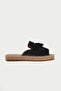 Genuine Leather 605-S Tasseled Black Women's Espadrille Slippers - 5