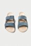Genuine Leather Summer Women's Double Striped Nubuck Special Sole Blue Slippers - Mssr26-M - 3