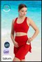 Women's Set Bottom - Top Biker Shorts Above Knee &Crop Bra Pad Supported Red in the Sea in the Pool in Sports