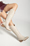 Women's Beige Leather Embroidered Cowboy Long Boots - 2