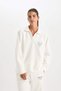 Defactofit Oversize Wide Fit Polo Neck Sports Printed Sportsman Sweatshirt D1699Ax24Au - 6