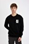 Boxy Fit Crew Neck Printed Sweatshirt C7048Ax24Au - 5