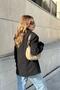 Women's Black Lined, Single Button, Body Fitting, Ribbed Stamp Fabric Blazer Jacket - 5