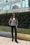 Women's Khaki Double Breasted Collar, Double Button, Comfortable Fit, Ribbed Stamp Fabric Jacket - 2