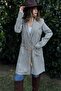 Women's Brown & Ecru Striped, Straw Rope Belt, Two Pockets, Long Linen Jacket - 5