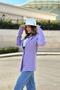Women's Lilac Lined, Single Button, Body Fitting, Ribbed Stamp Fabric Blazer Jacket - 3