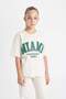 Girls' Relax Fit Crew Neck Letter Printed Short Sleeve T-Shirt C8283A824Au - 4