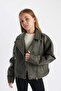 Girl's Water Repellent Jacket Collar Zippered Windproof Faux Leather Coat C4977A824Au - 6