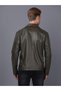 Erkek Biker Haki Deri Ceket - E2021 - 6