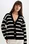 Relax Fit Striped V-Neck Button Knitwear Cardigan C5264Ax24Au