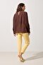 Bitter-Brown Yakada Rose and Neck Detailed Long Sleeve Comfortable Fit Blouse - 5
