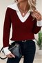 Women's V-Neck Run Pattern Hair Knit Burgundy Knitwear Sweater