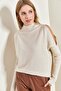 Women's Beige Half Turtleneck Off-Shoulder Knitwear Sweater 20223263 - 4
