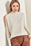 Women's Beige Half Turtleneck Off-Shoulder Knitwear Sweater 20223263 - 3