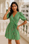 V-Neck Double-Breasted Patterned Women's Dress – Stylish Model with Belt Detail - 6