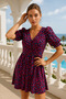 V-Neck Double-Breasted Patterned Women's Dress – Stylish Model with Belt Detail - 7