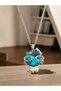 Gold Minimal Chain Turquoise Crystal Stone Glasses Cat Figure Tarnish-Free Steel Necklace - 2