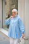 Women's Balloon Sleeve Pleated Detailed Tunic Baby Blue - 2