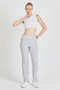 Women's Gray High Waist Ribbed Wide Leg Casual Thin Sweatpants Pajamas