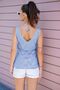 Women's Front Back V-Neck Sleeveless Strap Glitter Detailed Baby Blue Blouse - 4