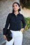 Shirt Collar Buttoned Black Cardigan