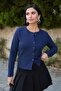 Basic Buttoned Navy Blue Waffle Cardigan - 2