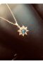 Gold Color Zircon Stone Blue Sun Necklace - 4