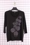 Women's Plus Size Lycra Flared Stone Print Three Quarter Sleeve (4 Season) Mother Combed Cotton Blouse - Black