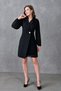 Black Evening Dress with Pleated Skirt, Double Breasted Jacket Collar Sleeves and Tulle Detail 24K2169 - 6