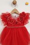 2-6 Years Old Rose Collar Granular Fluffy Tulle Baby Girl Children's Evening Dress Holiday Wedding Dress Red 3502 - 3