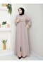 Casual Hajj and Umrah Ferace with Drawstring Sleeves and Waist and Stone Detail - 4