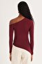 Women's Standard Fit Asymmetrical Collar Viscose Burgundy Blouse - 7