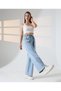 Women's Snow Washed Elastic Waist Comfortable Fit Wide Leg Blue Jean Soft Denim Trousers with Pockets - 3