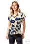 Women's Batwing Short Sleeve Navy Blue Patterned Buttoned Shirt - 5