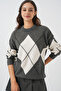 15895 Diamond Patterned Oversize Knitwear Sweater - Anthracite