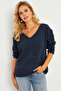 Women's Indigo V Neck Knitwear Blouse Yv282 - 7