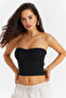 Women's Black Heart Collar Crop Blouse Yİ2452 - 2