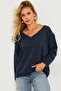 Women's Indigo V Neck Knitwear Blouse Yv282 - 4