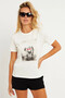 Kadın Ekru Baskılı T-Shirt AYD322 - 5