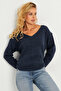 Women's Indigo V Neck Knitwear Blouse Yv282 - 5