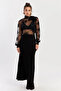 Women's Black Elastic Waist Evoze Maxi Skirt Ey2923 - 3