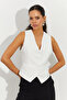 Women's White Linen Lined Vest TW60046 - 3
