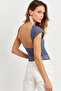 Women's Indigo Backless Lace Blouse Zh04 - 2